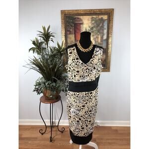 Thalia Sodi Women’s XL Sleeveless Sheath Dress Beige Black Abstract Print Boho